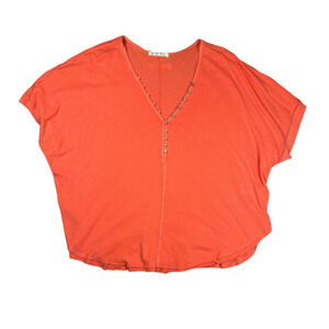 We The Free People Morgan Henley Womens Large Short Sleeve Boho Top Orange